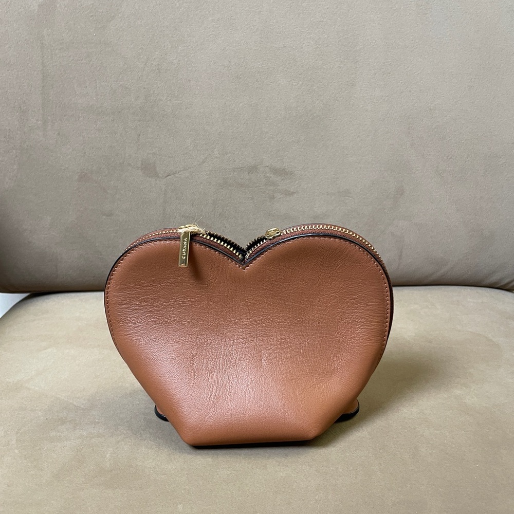 Cuyana Heart-Shaped Brown Leather Cosmetic Case